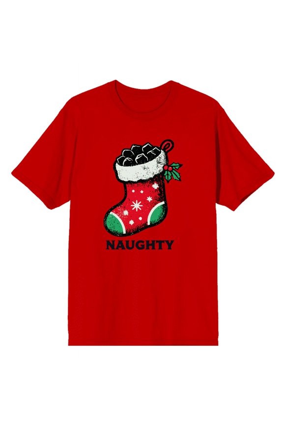 Christmas Naughty Coal Stocking Men's Red Crew Neck Short Sleeve Tee-XL