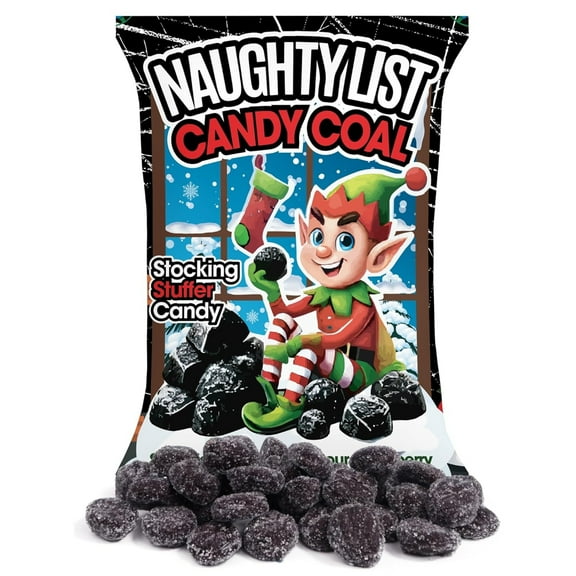 Christmas Naughty List Coal Candy, Holiday Gummies, 4 Ounce Bag