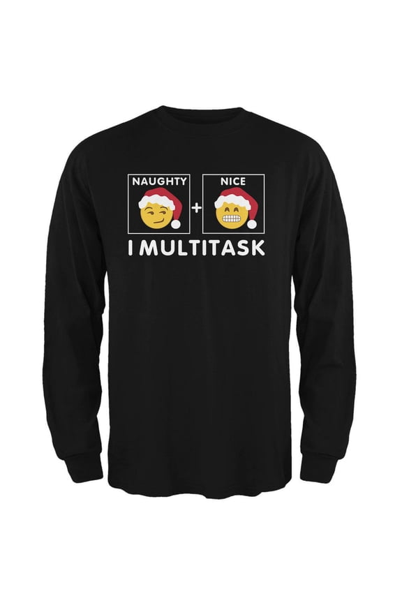 Christmas Naughty and Nice Multitask Black Adult Long Sleeve T-Shirt - 2X-Large