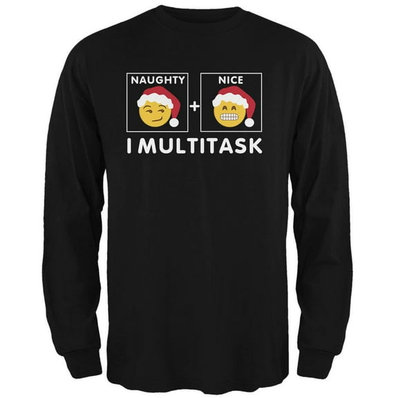 Christmas Naughty and Nice Multitask Black Adult Long Sleeve T-Shirt - Medium