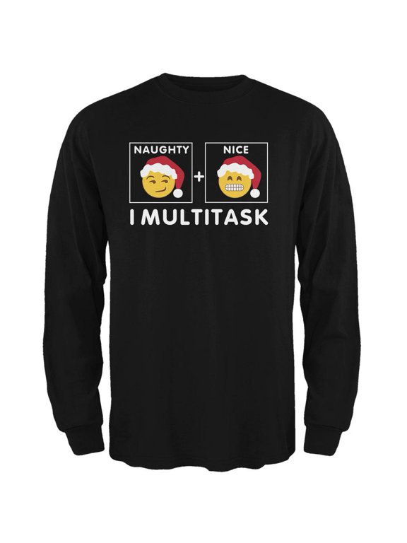 Christmas Naughty and Nice Multitask Black Adult Long Sleeve T-Shirt - X-Large