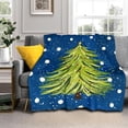 thumbnail image 1 of Christmas Navy Blue Blanket Soft Flannel Lightweight Green Tree Snowflake Throw Blanket Cozy Warm Blankets Xmas Winter Holiday Home Party Decor On Living Room Sofa Couch Bed 40x50 inch, 1 of 8