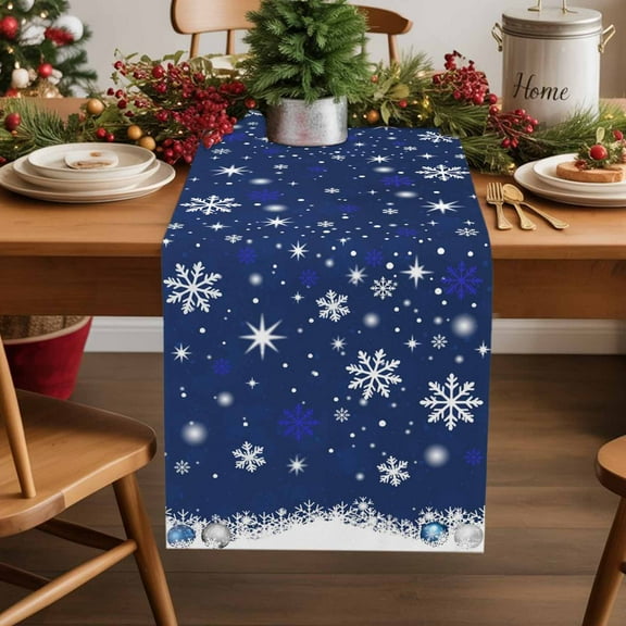 Christmas Navy Blue Table Runner 13x36 Inch Winter Christmas Balls Snowflakes Star Table Runners Dresser Scarves Winter Holiday Kitchen Dining Table Decoration for Home Party Indoor