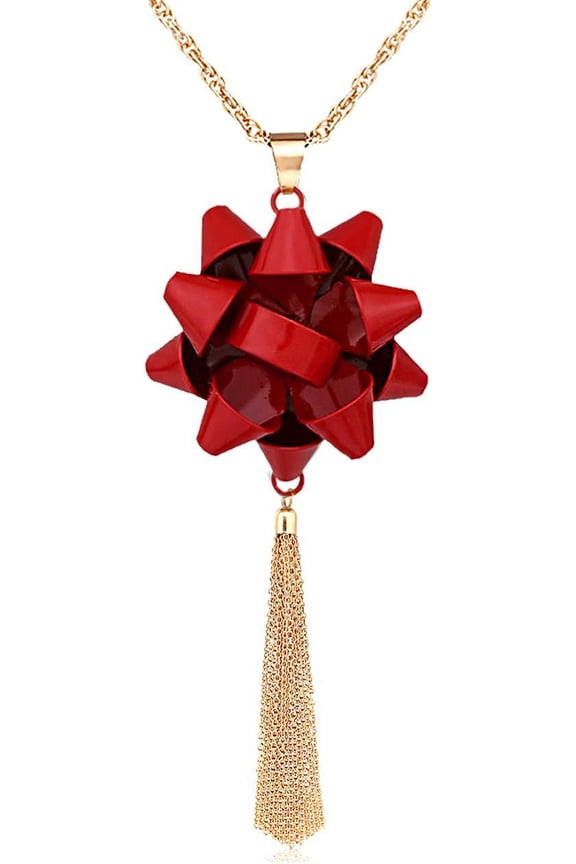 Christmas Necklace For Women X-Mas Gift Bow Pendant Necklaces Chain Tassel Long Necklaces[Z2817]