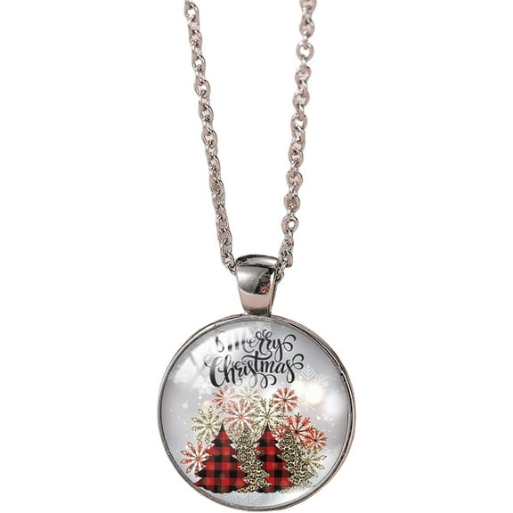 Christmas Necklace Vintage Glass Christmas Tree Santa Elk Crutch Pendant Necklace Crystal Embossed Christmas Necklace Sweater Chain Holiday Jewelry for Women