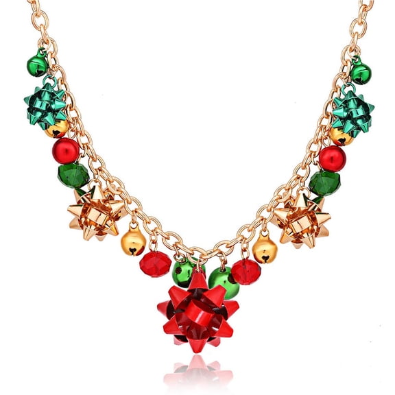 Christmas Necklace X-Mas Jingle Bell Necklaces Present Bow Pendant Necklace Gifts for Women Fashion Holiday Themed Neck Jewelry