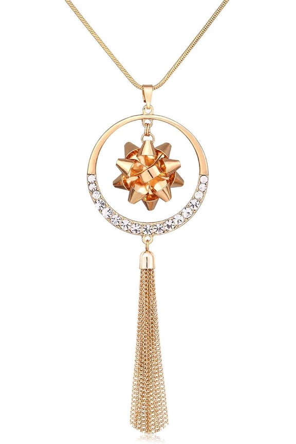 Christmas Necklace for Women X-Mas Gift Bow Circle Pendant Necklaces Statement Tassel Long Necklaces Festive Gift[j881]