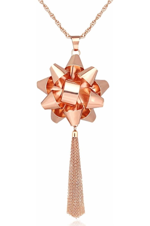 Christmas Necklace for Women X-Mas Gift Bow Pendant Necklaces Chain Tassel Long Necklaces[e955]