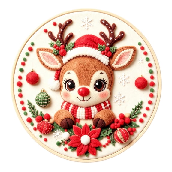 Christmas Needle Felting Kit, Reindeer Face Design for Adults, 7.87 in 3D Wool Hoop Art Wall or Tabletop Display