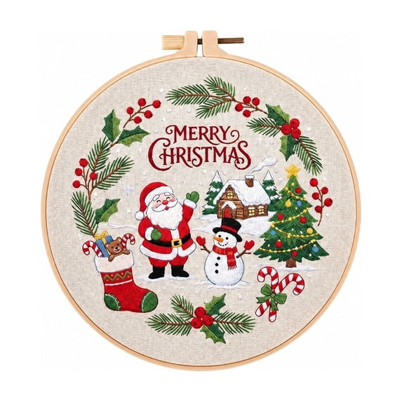 Christmas Needlepoint and Embroidery Craft Kit Featuring Classic Seasonal Motifs and Premium Threads