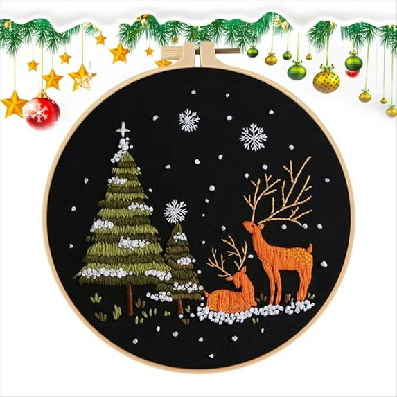 Christmas Needlework Kits Snow Scene Embroidery Beginner Kit Holiday ...