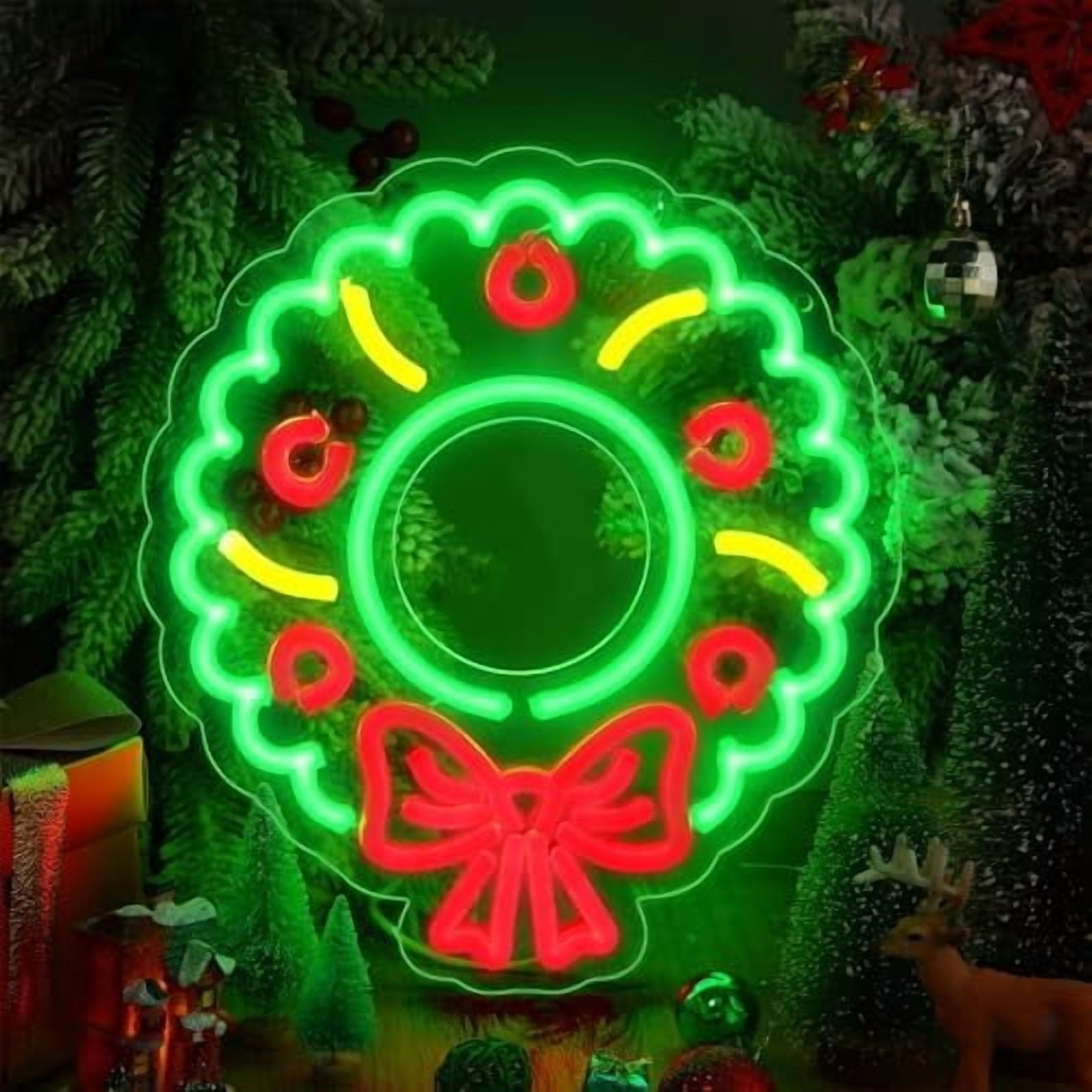 Christmas Neon Sign Dimmable Christmas LED Neon Light Wreath USB Powerd ...