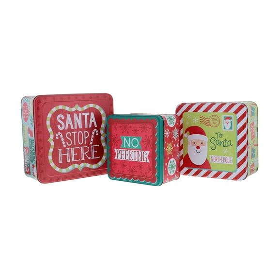 Christmas Nested Cookie Tins, Square, Set of 3 (Santa Fun)