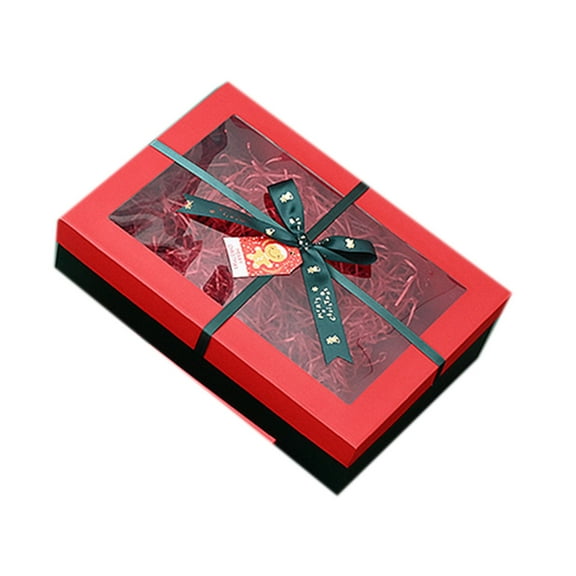 Christmas Nesting Cookie Gift Box with Ribbon Bow Clear Window Lid Nested Cover for Gift Wrapping Xmas Holiday Decor