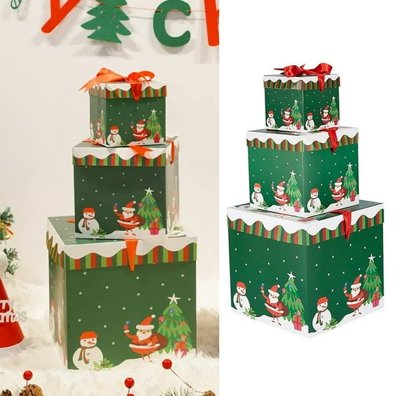 Christmas Nesting Gift Box 3pcs Large Xmas Stackable Box Christmas Present Stacking Boxes Christmas Box Decor for Gift Wrapping Party