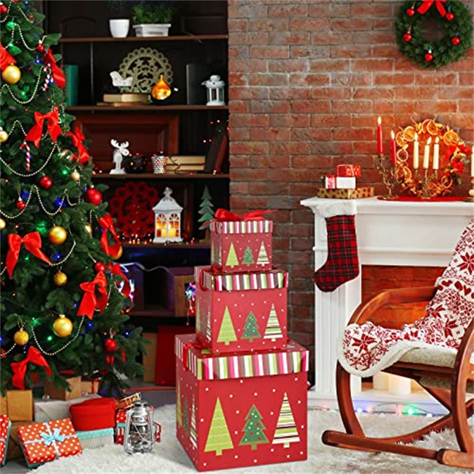 Christmas Nesting Gift Boxes Set of 3 - Stackable Decorative