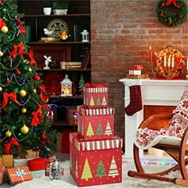 Christmas Nesting Gift Boxes Set of 3 - Stackable Decorative Holiday Boxes with Lids & Ribbons for Xmas Presents, Party Favors, Treats & Festive Decor - for Malls, Supermarkets & Home Display