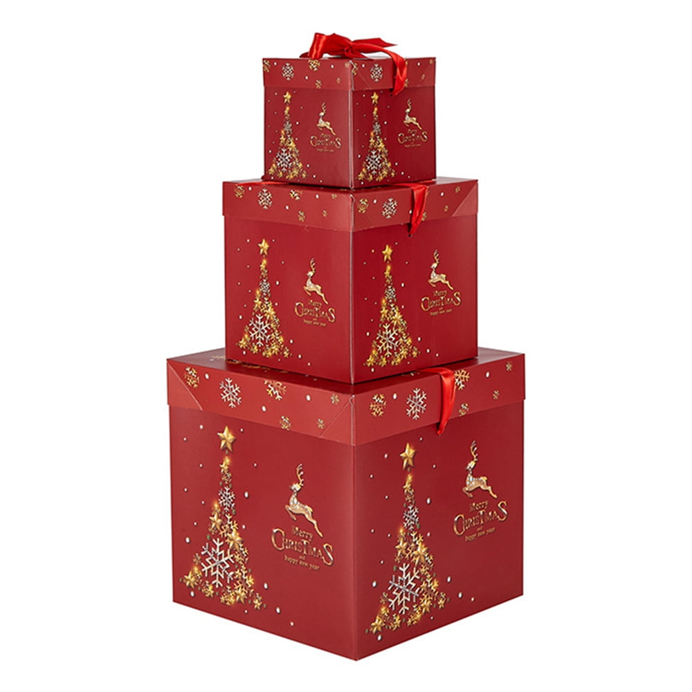 Christmas Nesting Gift Boxes Square Christmas Stacked Gift Box with Lids in  3 Assorted Sizes for Gift Giving Holiday Decorative