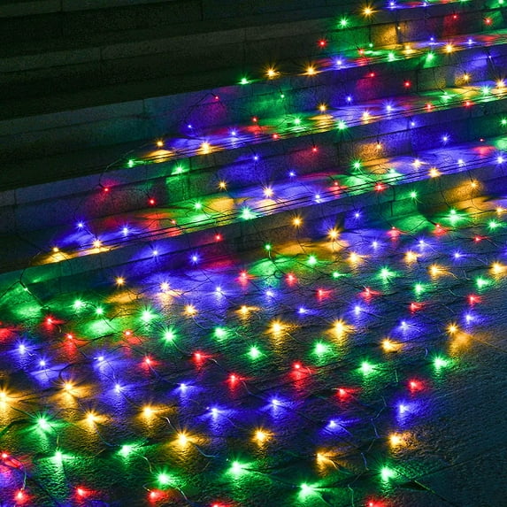 Christmas Net Lights, 96LED Outdoor Mesh Light, 4.9x4.9ft Fairy String Mesh Light with 8 Modes Connectable Waterproof Decorative Light for Bushes Tree Garden, Colorful