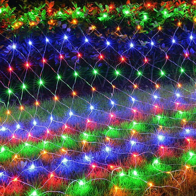 Christmas Net Lights Outdoor Decorations, 4.9ft x 4.9ft 96 LED Outside Bushes Net Lights with 8