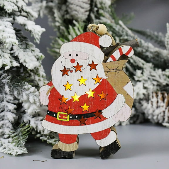 Christmas New Decorative Wood Luminous Santa Deer Ornament Christmas Tree Pendant Creative Christmas Gift