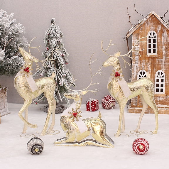 Christmas New Gold Three-dimensional Wrought Iron Deer Window Decoration Props Christmas Decorations