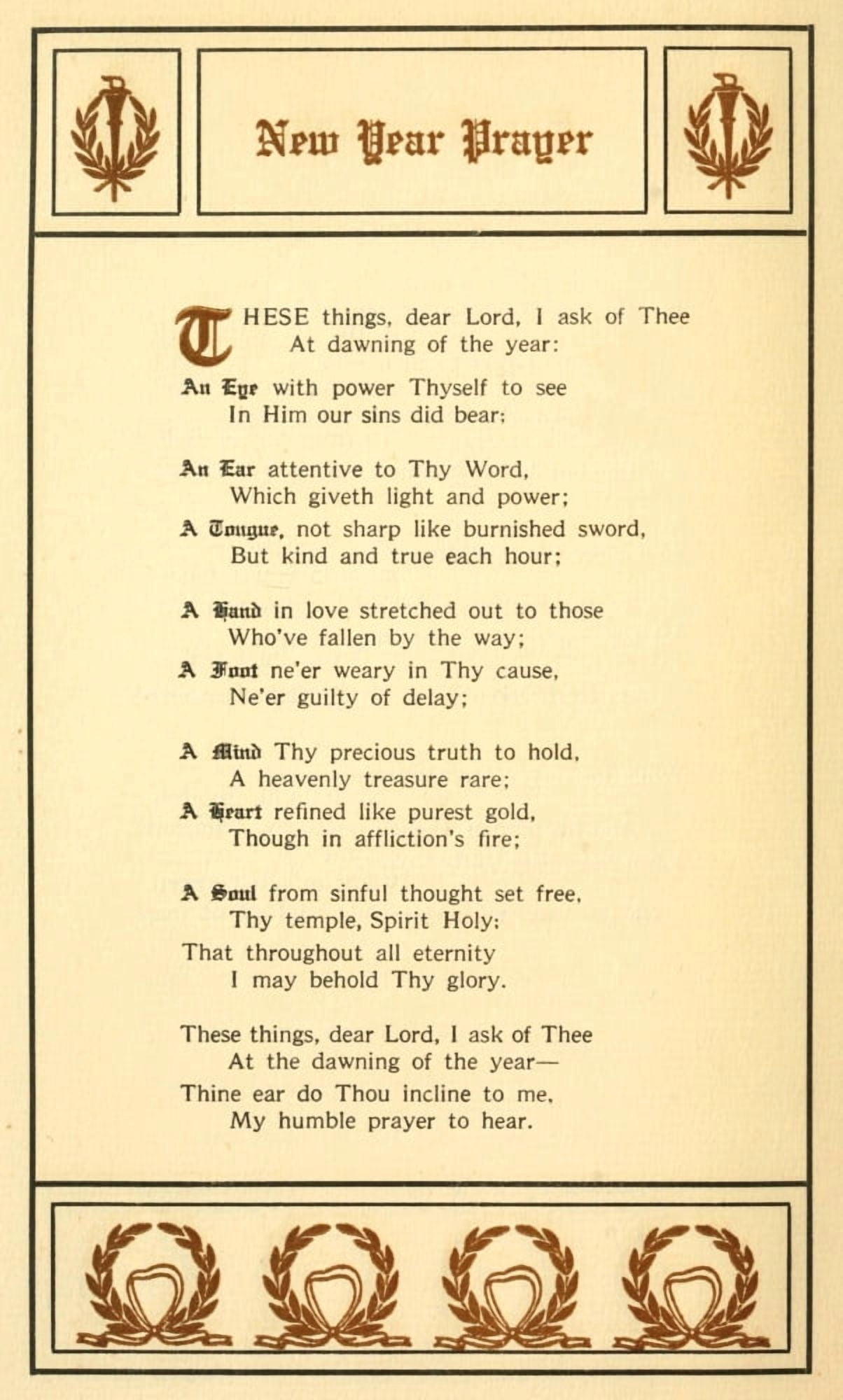 Christmas & New Year Carols 1911 New Year Prayer Canvas Art - John F Herget (24 x 36)