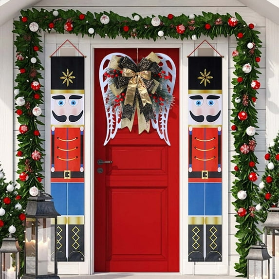 Christmas & New Year Decorative Bow Wreath Door Hanging with Red Berries, Gold Accents and Elegant Holiday Decoration for Front Porch or Living Room