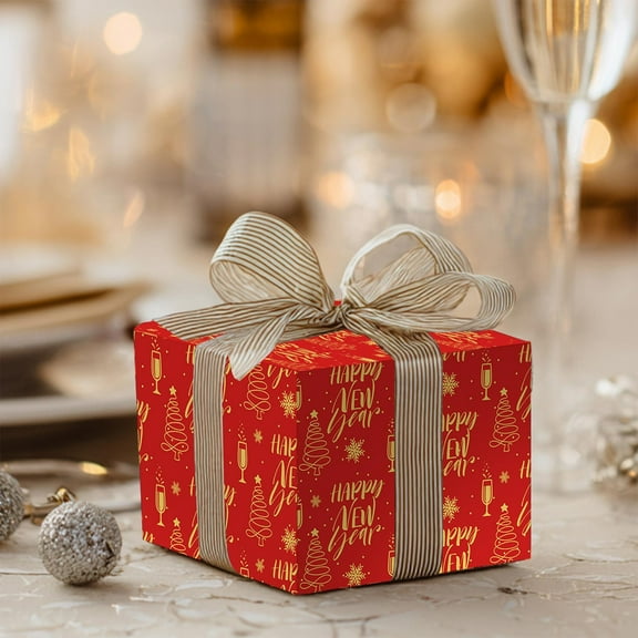 Christmas New Year Wrapping Paper Set of 3 – Gift Wrap Paper with Trees Fireworks Happy New Year Print, 27.6x19.7 Inch Offset Paper for Holiday Presents DIY Party Decor Card Making Photo Backdrop