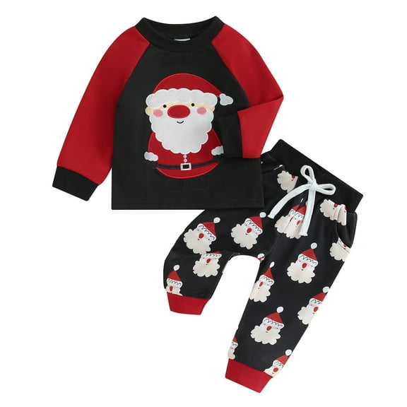 Christmas Newborn Infant Baby Boy Girl Clothes Sets 3M 6M 12M 18M 24M 3Y Long Sleeve Santa Print Tops Pants Headband Xmas Outfits