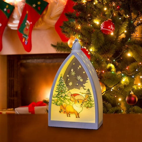 Christmas Night Light - Battery Operated Portable Lantern with 4 Festive Designs (Snowflake/Reindeer/Star/Tree)