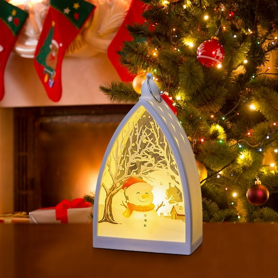 Christmas Night Light - Battery Operated Portable Lantern with 4 Festive Designs (Snowflake/Reindeer/Star/Tree)