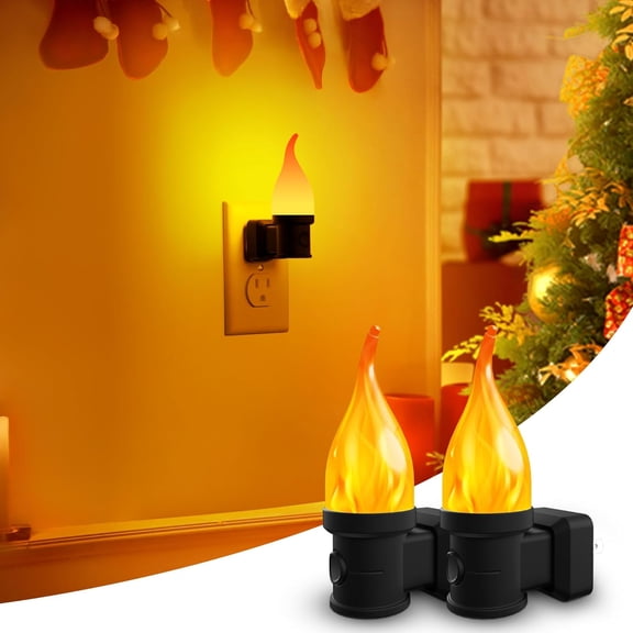 Christmas Night Light Plug Into Wall, Flickering Flame with Dusk to Dawn Sensor, 3 Modes, Flameless Candle Nightlight for Decorations Indoor, Xmas Bedroom (2 Pack)