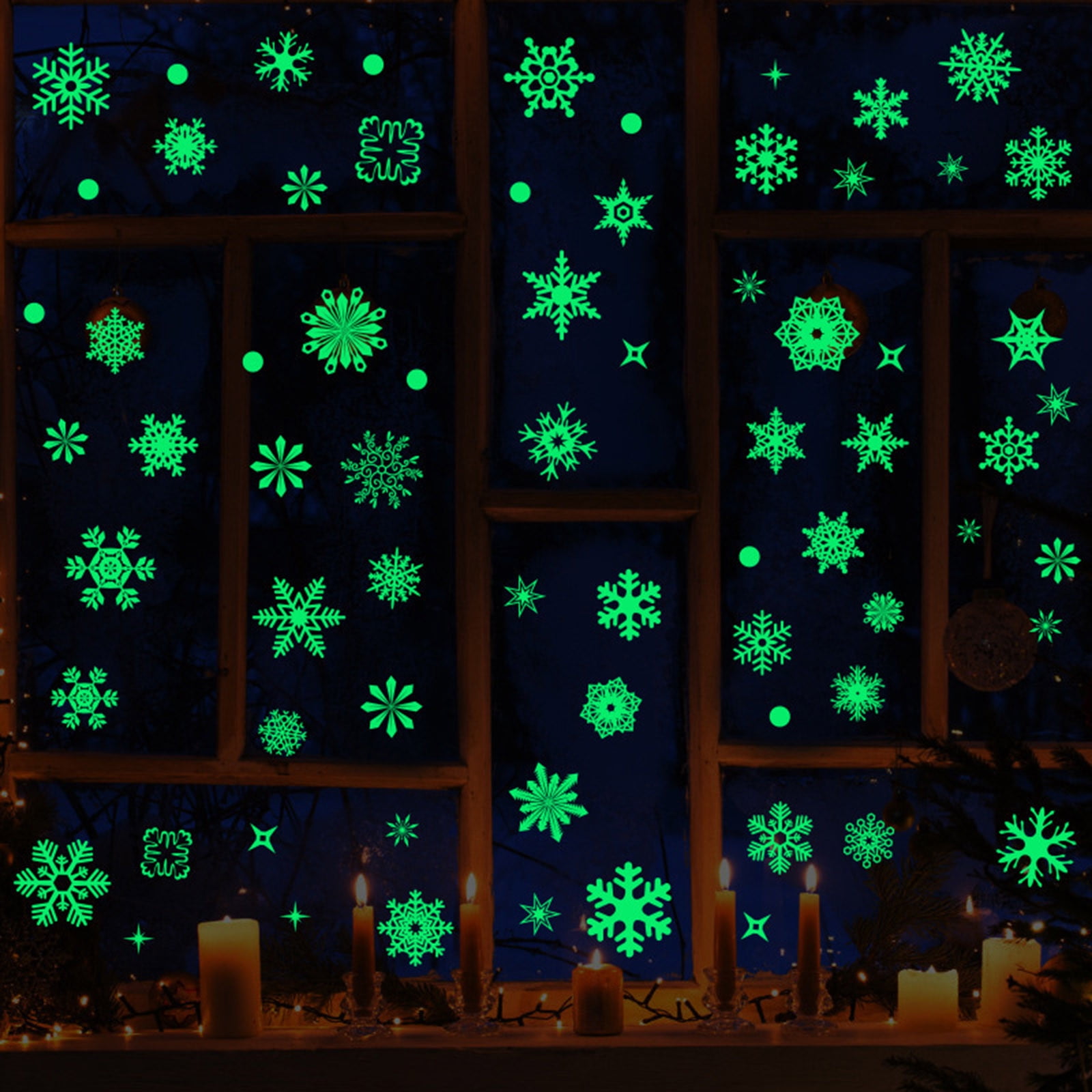 Christmas Night Light Snowflake Statics Cling Window Decal Bedroom Door ...