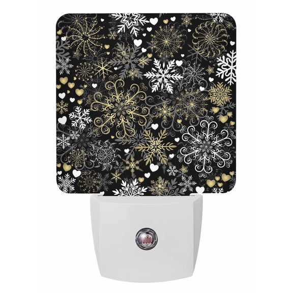 Christmas Night Lights Auto Sensor Black Golden Snowflake Plug-in LED Nightlights Dusk to Dawn for Living Room, Bedroom, Bathroom, Hallway, Stairways Wall Decor, Love Heart Winter Snow Night Light