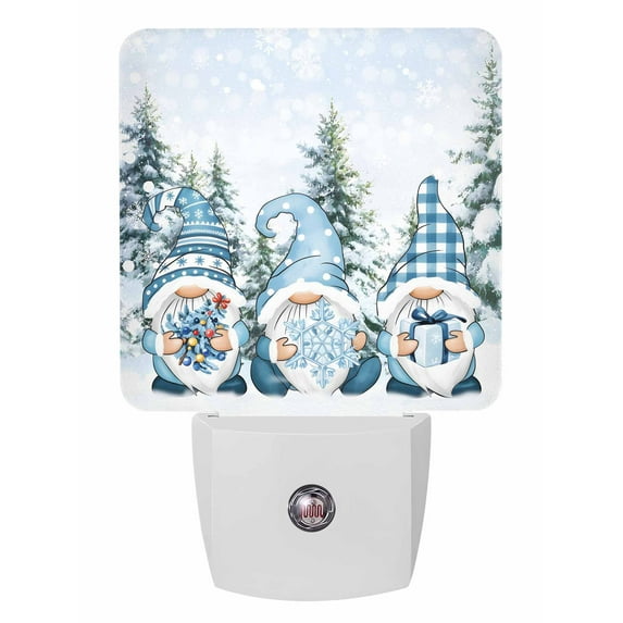 Christmas Night Lights Auto Sensor Blue Gnome Plug-in LED Nightlights Dusk to Dawn for Living Room, Bedroom, Bathroom, Hallway, Stairways Xmas Wall Decor, White Snowy Pine Tree Forest Night Light