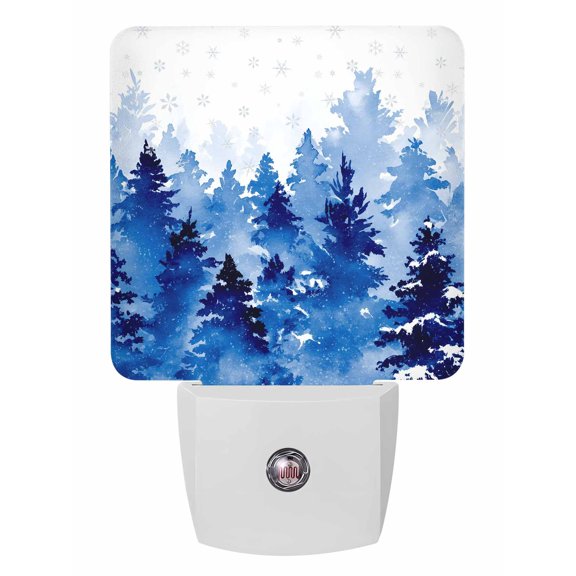 Christmas Night Lights Auto Sensor Blue Pine Tree Forest Plug-in LED Nightlights Dusk to Dawn for Living Room, Bedroom, Bathroom, Hallway, Stairways Wall Decor, Snowflake Snowy Winter Night Light