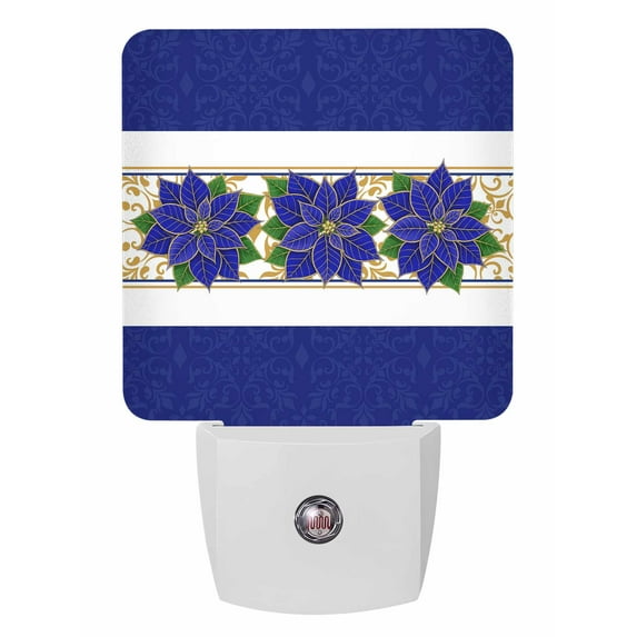 Christmas Night Lights Auto Sensor Blue Poinsettia Flower Plug-in LED ...