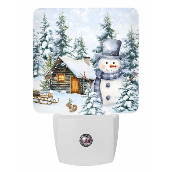 Christmas Night Lights Auto Sensor Blue Scarf Snowman Barn Plug-in LED Nightlights Dusk to Dawn for Living Room, Bedroom, Bathroom, Hallway, Stairways Xmas Wall Decor, White Snowy Forest Night Light