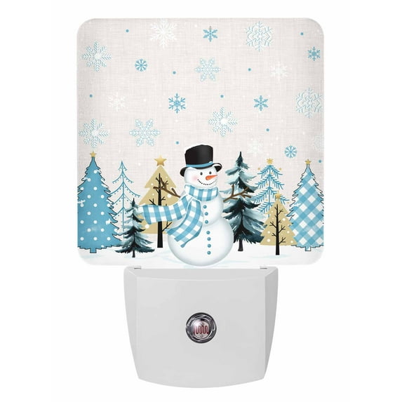 Christmas Night Lights Auto Sensor Blue Snowman Pine Tree Plug-in LED ...