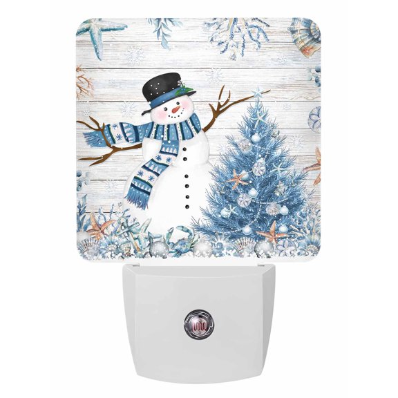 Christmas Night Lights Auto Sensor Blue Snowman Plug-in LED Nightlights Dusk to Dawn for Living Room, Bedroom, Bathroom, Hallway, Wall Decor, Starfish Xmas Tree Marine Life Wood Night Light