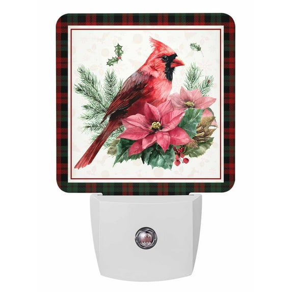 Christmas Night Lights Auto Sensor Cardinal Bird Poinsettia Plug-in LED ...