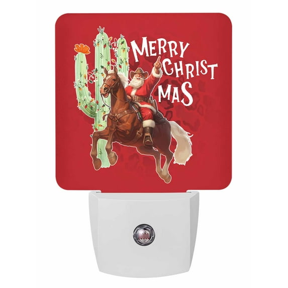 Christmas Night Lights Auto Sensor Cowboy Santa Riding Horse Plug-in ...