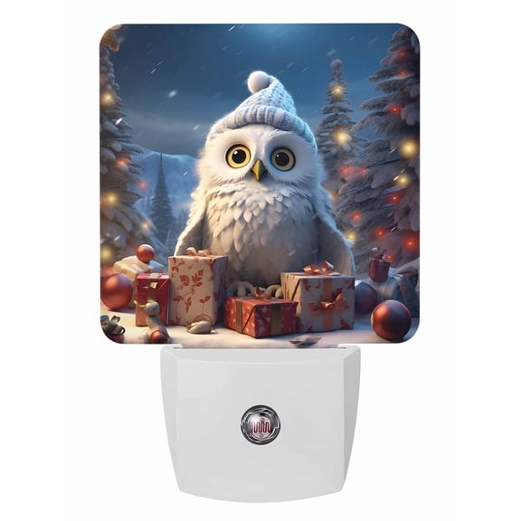 Christmas Night Lights Auto Sensor Cute Owl White Hat Plug-in LED Nightlights Dusk to Dawn for Living Room, Bedroom, Bathroom, Hallway, Stairways Xmas Wall Decor, Xmas Tree Gifts Night Light