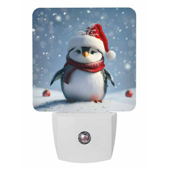 Christmas Night Lights Auto Sensor Cute Penguin Wearing Santa Hat Plug ...