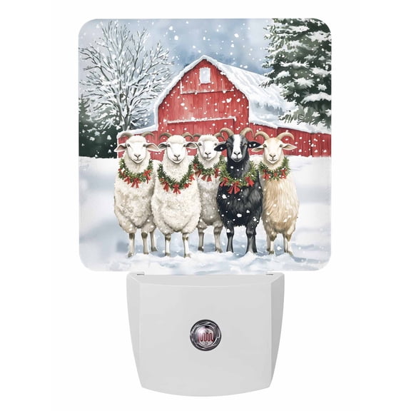 Christmas Night Lights Auto Sensor Cute Sheep Plug-in LED Nightlights Dusk to Dawn for Living Room, Bedroom, Bathroom, Hallway, Stairways Xmas Wall Decor, Barn Door Snow Forest Night Light