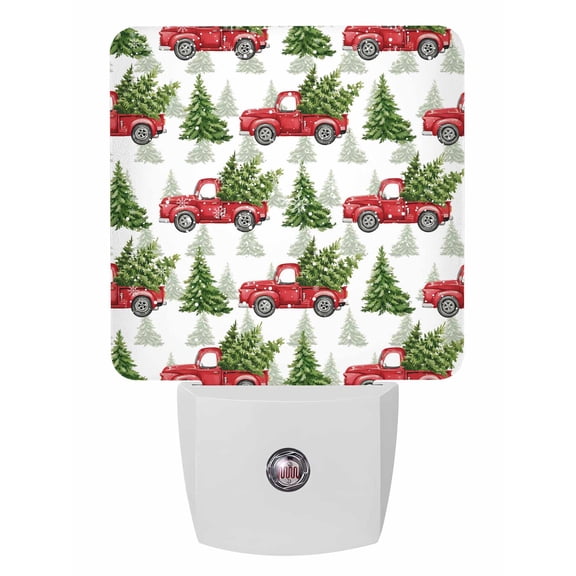 Christmas Night Lights Auto Sensor Farm Red Truck Plug-in LED Nightlights Dusk to Dawn for Living Room, Bedroom, Bathroom, Hallway, Stairways Xmas Wall Decor, Green Pine Tree Snowflake Night Light