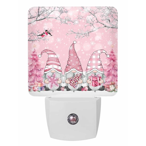 Christmas Night Lights Auto Sensor Gnome Xmas Tree Plug-in LED Nightlights Dusk to Dawn for Living Room, Bedroom, Bathroom, Hallway, Stairways Xmas Wall Decor, Snowflake Branch Bird Pink Night Light