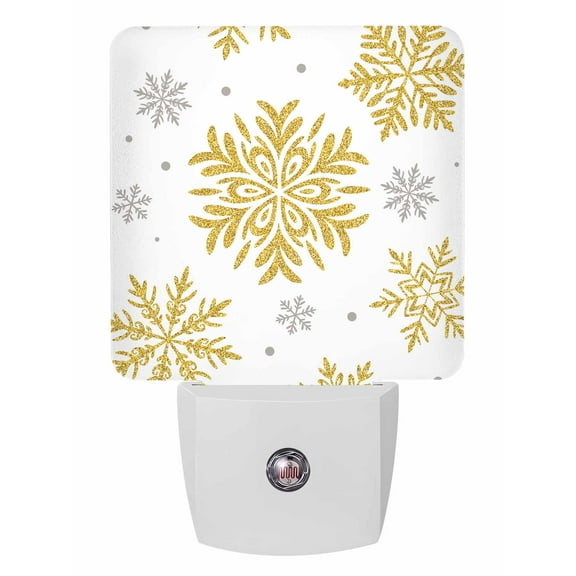 Christmas Night Lights Auto Sensor Golden Snowflakes Plug-in LED Nightlights Dusk to Dawn for Living Room, Bedroom, Bathroom, Hallway, Stairways Xmas Wall Decor, Winter Snow Night Light