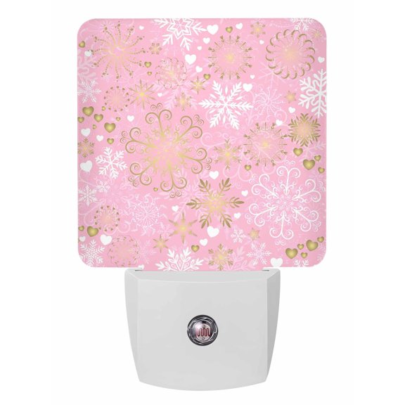 Christmas Night Lights Auto Sensor Golden Snowflakes Plug-in LED Nightlights Dusk to Dawn for Living Room, Bedroom, Bathroom, Hallway, Stairways Xmas Wall Decor, Love Heart Pink Night Light